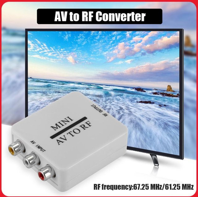 ALLOYSEED AV-zu-RF-Videokonverter Mini-Adapterbox in Weiß mit RF 67,25/61,25 MHz TV-Umschalter - Bild 1