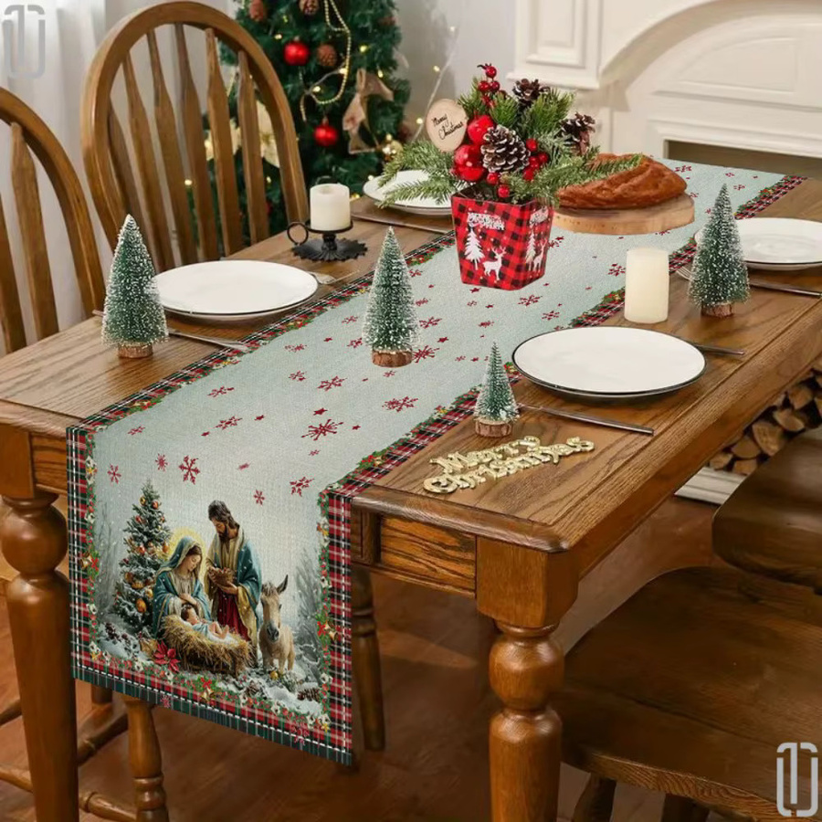 VIKAMA Weihnachts-Tischläufer mit Schneeflocken und Cranberry-Motiv in Multicolour, B/T/H: 150 x 33 x 33 cm - Bild 2