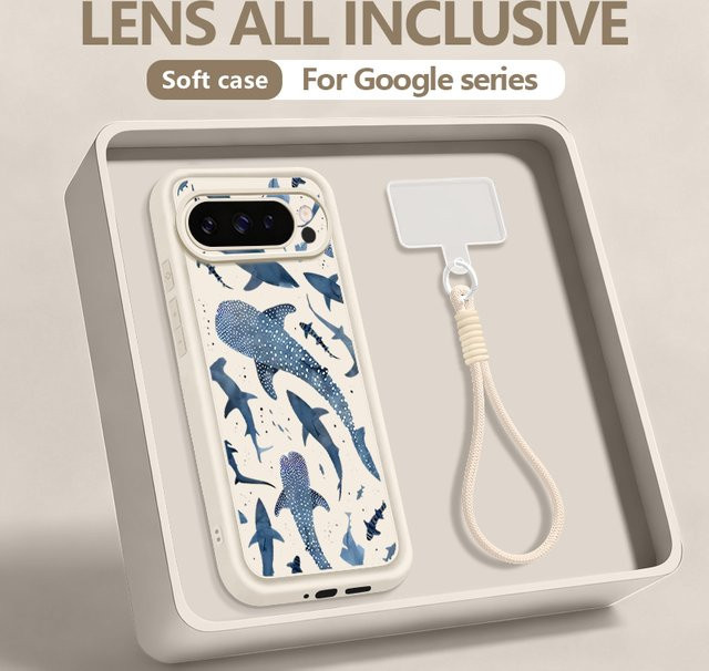 Handyhülle mit Wal-Muster und Schlüsselband für Google Pixel 10 9 8 7 Pro XL sowie 9A 8A 7A aus weichem Silikon in Blau und Multicolour - Bild 1