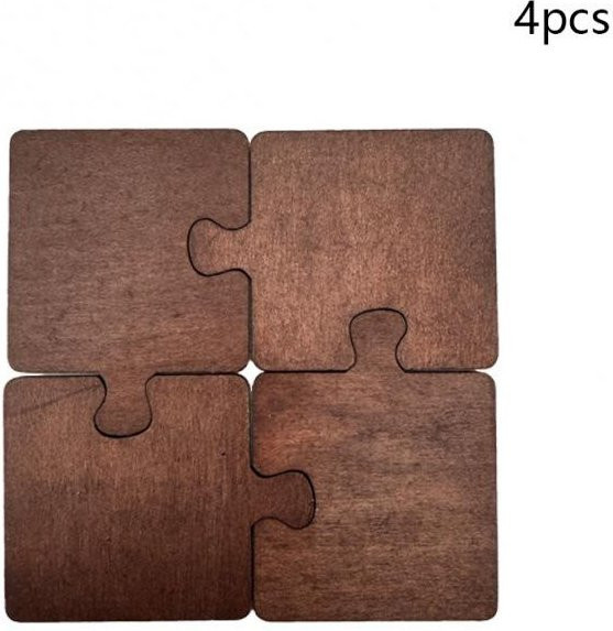 4er Set Puzzle Untersetzer aus Holz in Braun, hitzebeständig und rutschfest für Tee und Kaffee - Bild 1