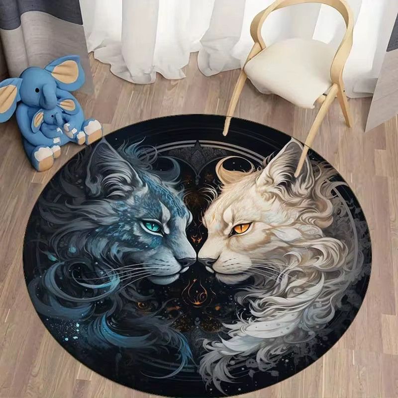 Noble Twin Magic runder Druckteppich mit Katzenmotiv, rutschfest und leicht zu reinigen - Bild 1