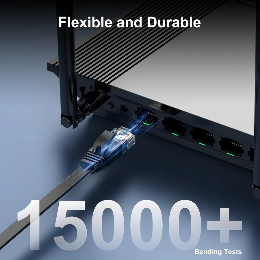 CYANMI Cat 6 Flaches Ethernet-Kabel für LAN/Netzwerkverbindungen, 10 Gbit/s Hochgeschwindigkeit, Schwarz - Bild 5