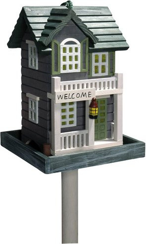 DOBAR Vogelfutterhaus Welcome aus Kiefernholz in Bunt, Grün und Weiß - Bild 1