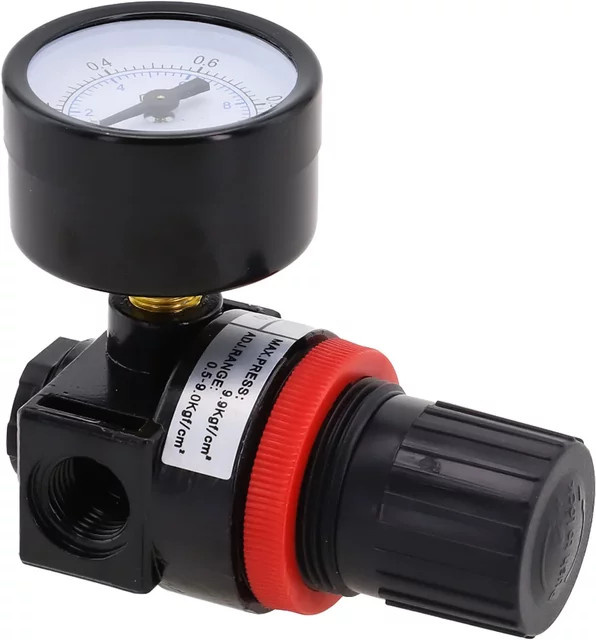 Druckregler mit Manometer für Luftkompressoren von LEENKEA in Schwarz mit 1/8 Zoll NPT Innengewinde und 1/4 Zoll NPT Anschluss - Bild 1