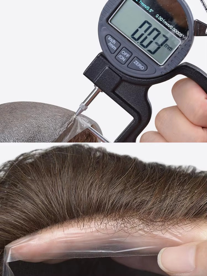 Haarprothese für Herren, 100 % Echthaar, V-Schleife, ultradünne Haut - Bild 6