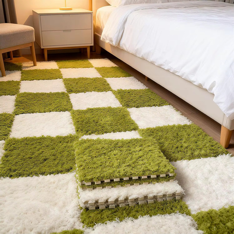 Trebalena Samt-Plüsch-Teppichfliesen in Grau, weiche und schalldämmende Puzzlematten für Schlafzimmer und Bodenbeläge - Bild 3