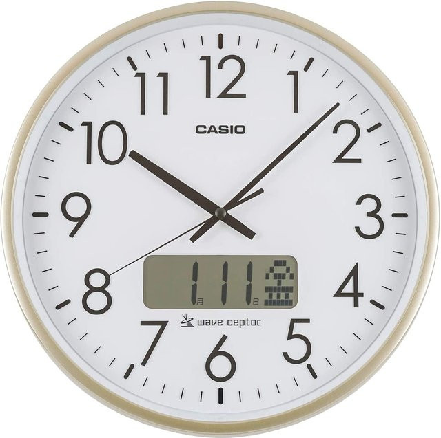 CASIO Wanduhr IC-2100J-9JF, analog, funkgesteuert mit Zeitsignal und Kalender, Weiß/Gold, B: 36,0 cm, T: 5,4 cm, H: 36,0 cm - Bild 1