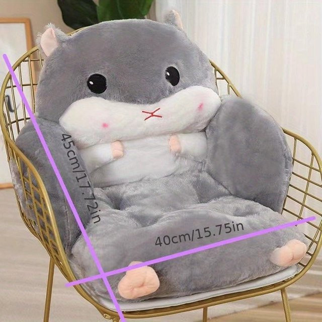 Weiches Plüschkissen mit Hamstermotiv in Grau als halbkreisförmiges Rückenlehnenkissen für Sofa und Bett - Bild 1