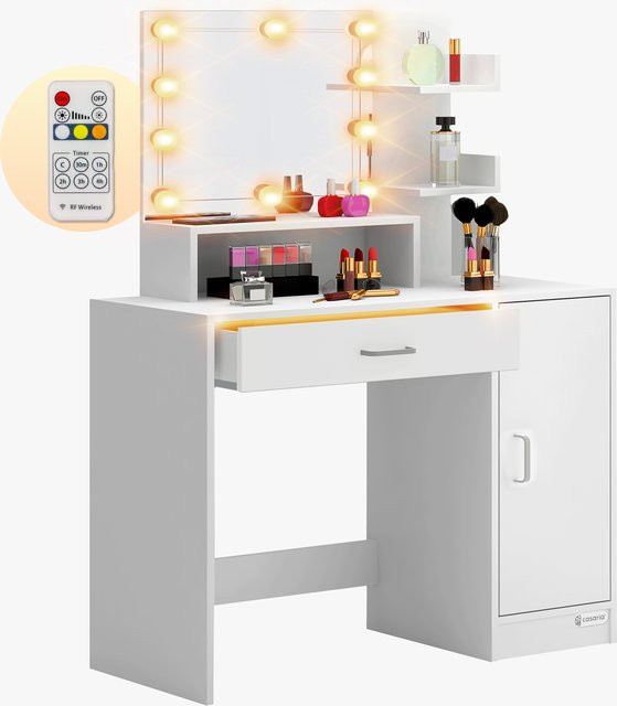 Schminktisch Jocelyn von CASARIA in Weiß mit Hollywood LED-Beleuchtung, B/T/H: 140 x 90 x 40 cm - Bild 1