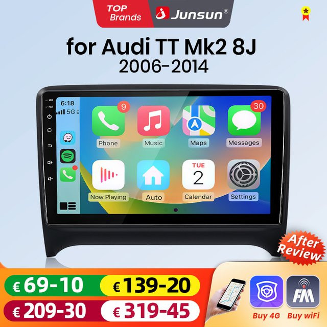 Junsun Android Auto Autoradio für Audi TT MK2 8J (2006-2014) mit Wireless CarPlay, GPS, Navi und DSP in Schwarz - Bild 1