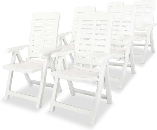 6er Set Furnicato Garten-Liegestühle aus Kunststoff in Weiß mit Armlehnen, B/T/H: 110 x 61 x 108 cm