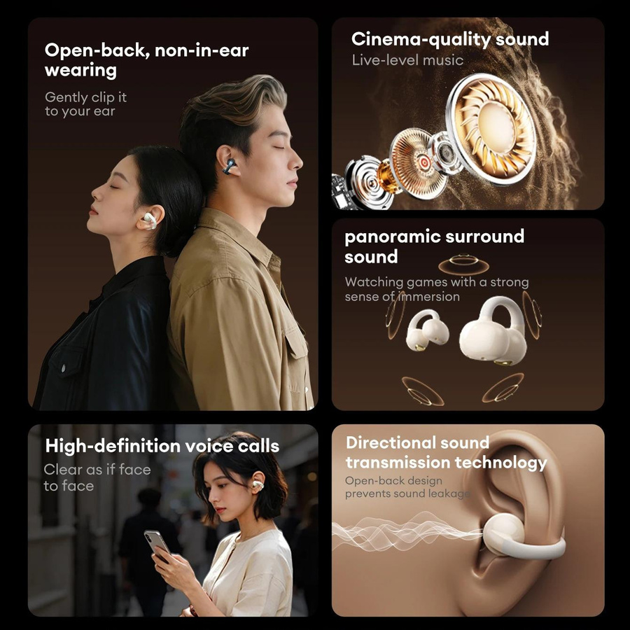 Lenovo RS129 Open-Ear Bluetooth V6.0 Kopfhörer mit Clip-On Design, kabellose Gaming-Ohrhörer mit geringer Latenz und ENC-Geräuschunterdrückung, Beige - Bild 5