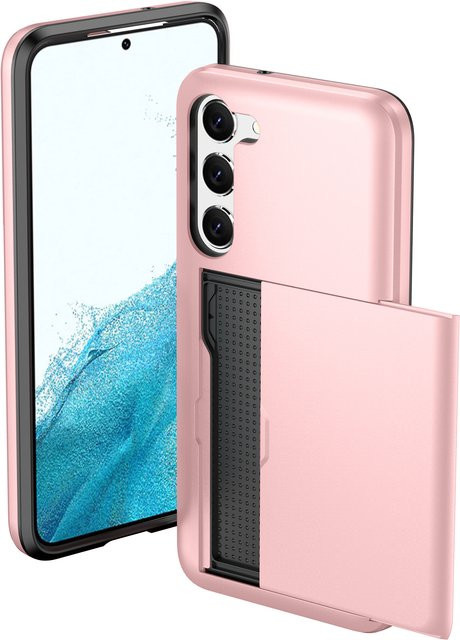 Samsung Schutzhülle mit Kartenhalter Slide Slot aus Hard PC für S25 Ultra S24 Plus S23 S22 A16 A17 in Gold und Pink - Bild 1