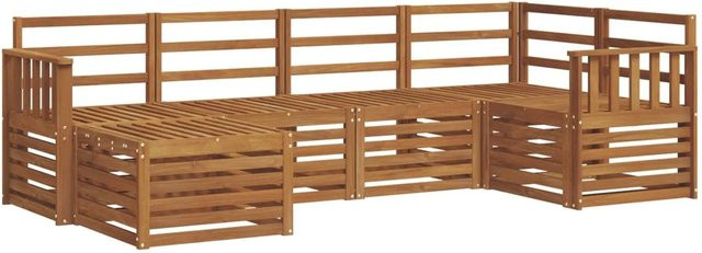 vidaXL Garten-Sofagarnitur aus Akazie Massivholz, 6-teiliges L-Shape Set in Braun und Beige mit Polstern - Bild 1