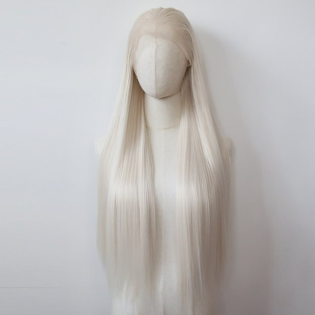 Honoeoy Perücke, platinblonde Spitze Front, synthetisch, lang, gerade - Bild 1