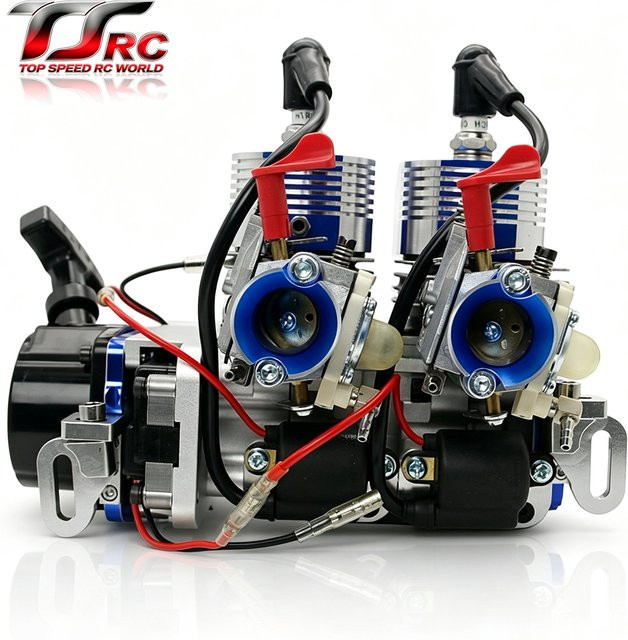 TOP SPEED RC WORLD Benzinmotor mit Doppelvergaser und Seilzugstarter, Blau, Metall - Bild 1