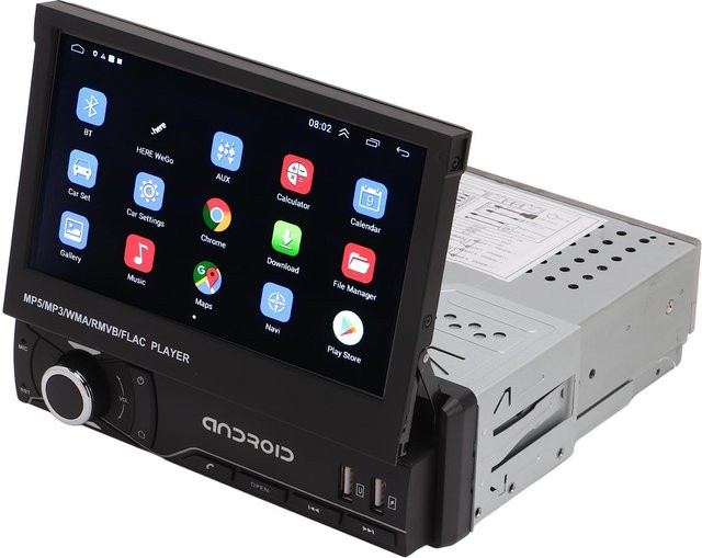 Aimo Single-DIN Autoradio mit 7 Zoll klappbarem Touchscreen, Bluetooth, Navigation, Freisprechanlage und Rückfahrkamera, Schwarz, 2+32GB - Bild 1