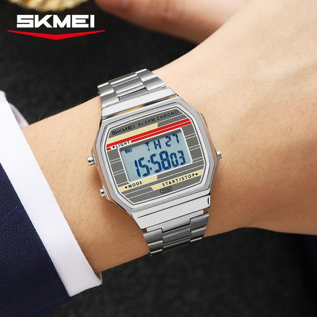 SKMEI Digitaluhr, Edelstahl, Silber, Herren - Bild 1