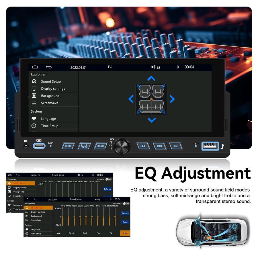 Podofo 1DIN Autoradio mit 6,86 Zoll Touchscreen, Carplay, Android Auto, Bluetooth und USB in Schwarz - Bild 3