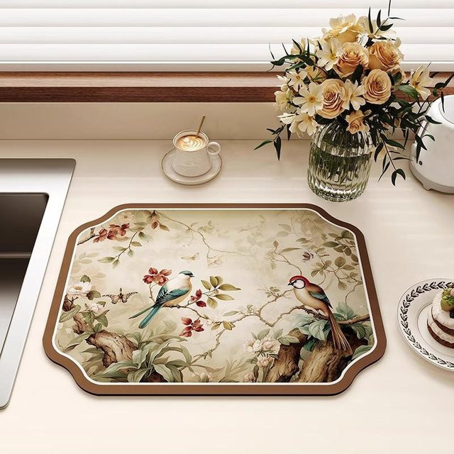 Abtropfmatte mit Chinesischer Elster Motiv von Yiran Furniture, Saugmatte aus Kieselgur für Küche und Teetisch, B/B/H: 40 x 30 cm, multicolour - Bild 1