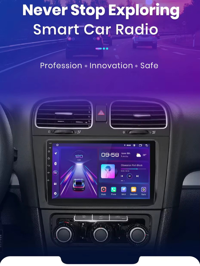 Junsun Android 13 Autoradio für VW Golf 6 (2008-2016) mit 9 Zoll Display, 4GB RAM, 64GB Speicher, GPS, Carplay, Bluetooth und Rückfahrkamera Unterstützung in Schwarz - Bild 1