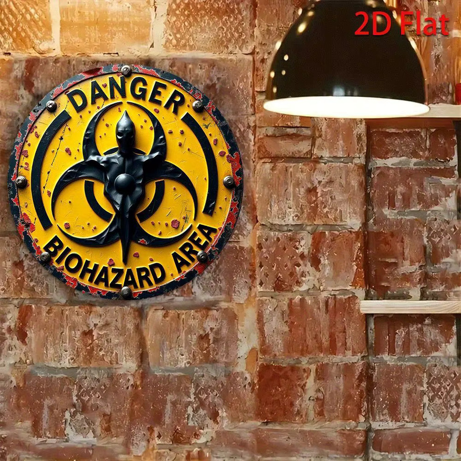 CIFBUY Vintage Biohazard-Symbol Aluminiumschild Gelb Rund Wanddekoration aus Metall - Bild 4