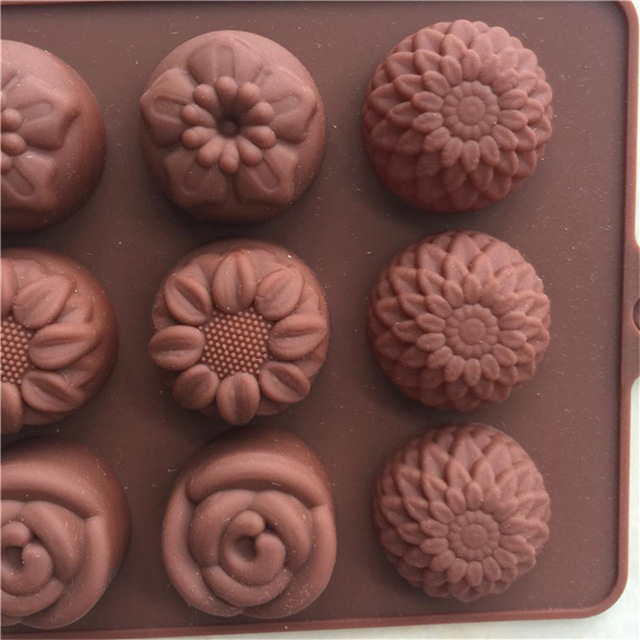 NATAWA Silikonform in Blumenform für Schokolade, Gelee, Kuchen und Eiswürfel, braun - Bild 5