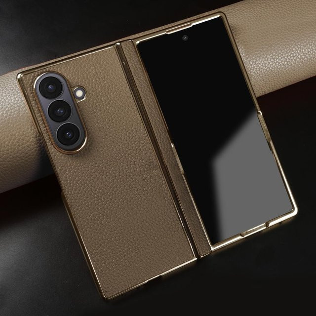 Lychee Echte Lederhülle für Samsung Galaxy Z Fold 7, Z Fold 6, Z Fold 4 und Z Fold 3 in Braun - Bild 1