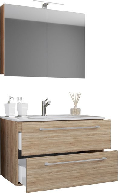 VCM 3-tlg. Badmöbel Set Badinos hängend mit Keramik-Waschbecken, Unterschrank und Spiegelschrank aus ESG-Sicherheitsglas, Breite: 60 cm - Bild 1