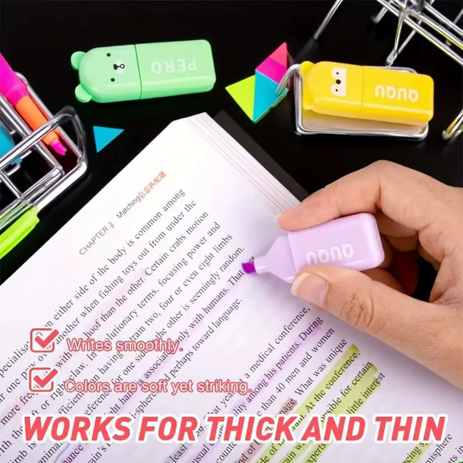 Pastellfarbenes Mini-Textmarker-Set mit 6 Stiften in Multicolour, augenschonende Textmarker mit Keilspitze für Schule und Bullet Journal - Bild 3