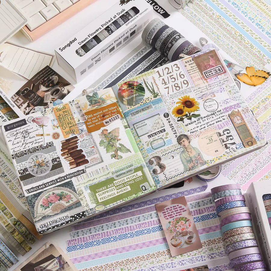 20 Rollen Vintage Blumen Washi-Tape Set in Multicolour mit Karomuster und Gittermuster für Scrapbooking und DIY-Kunsthandwerk - Bild 3