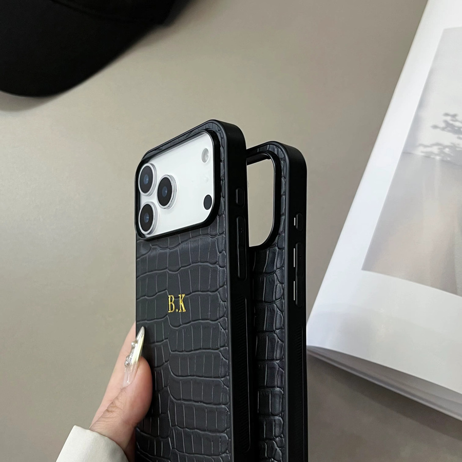 Individuelle AccWare Kunstledertasche mit Krokodilmuster für iPhone 11 bis iPhone 17 Pro Max, Farbe: Schwarz - Bild 3