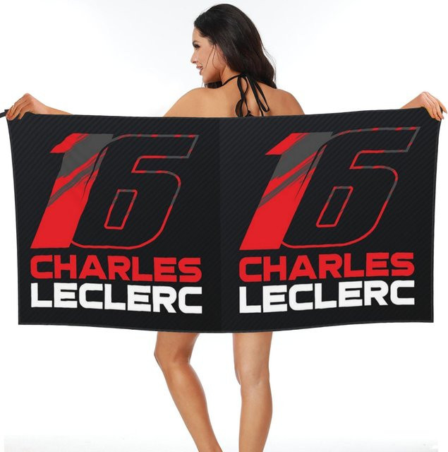 Charles Leclerc 16 V3 Strandtuch aus weicher Mikrofaser, schnelltrocknend und saugfähig, Schwarz, B/T: 80 x 160 cm - Bild 1
