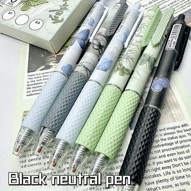 6-teiliges Set Schmetterlings-Gelstifte in Schwarz mit 0,5 mm Spitze und Klick-Funktion - Bild 1
