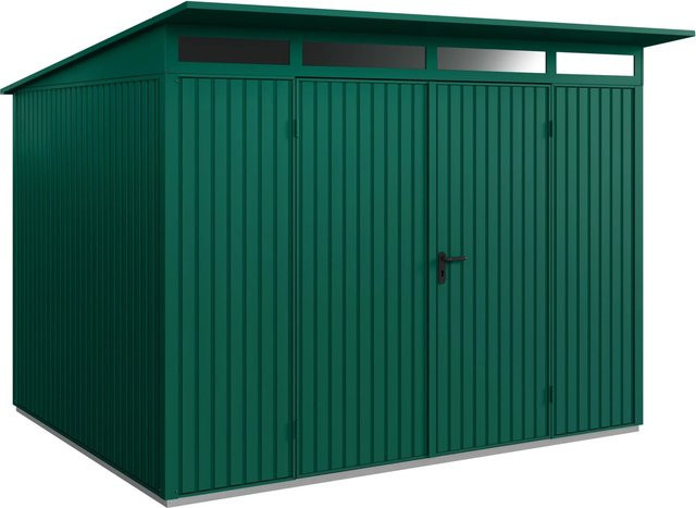 Hörmann Gerätehaus Trend mit Pultdach und Doppeltür in Moosgrün mit Aluminium-Bodenrahmen, B/H/T: 302,8 x 232,3 x 238 cm - Bild 1