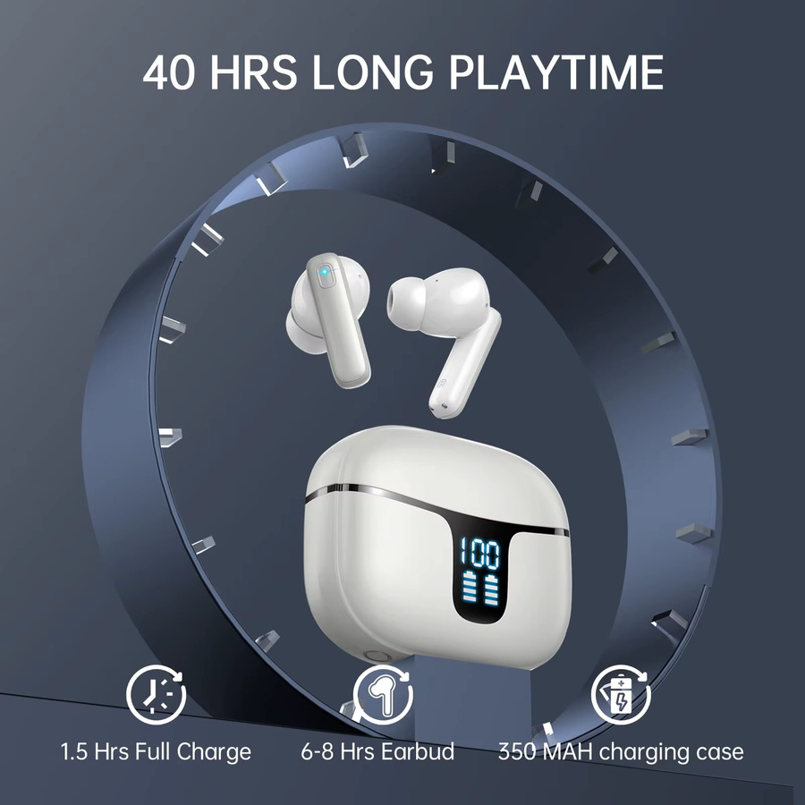 Kabellose Bluetooth 5.3 In-Ear-Ohrhörer mit 4 ENC-Mikrofonen, 40 Stunden Spielzeit und LED-Anzeige in Grau oder Weiß - Bild 3