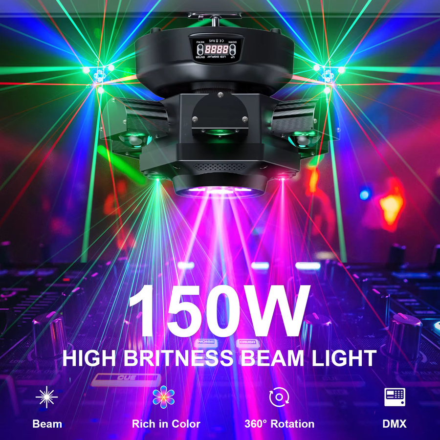 Yiflamefly Moving Head Beam Light 150W RGBW Laser Bühnenbeleuchtung Schwarz - Bild 2