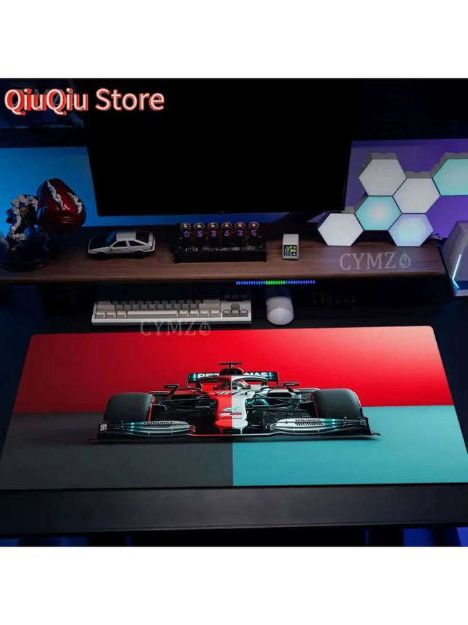 Potdemiel Gaming-Mauspad mit F1-Rennwagen-Muster in Multicolour und Schwarz, rutschfeste Schreibtischunterlage mit genähtem Rand - Bild 4