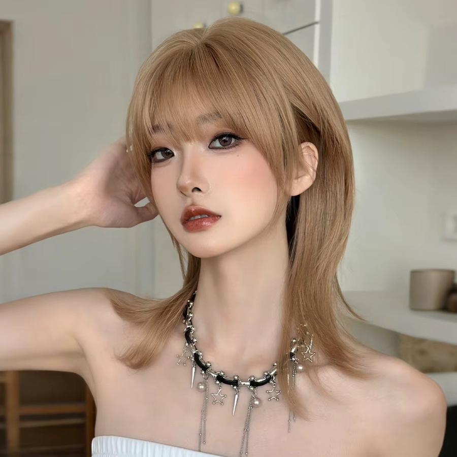 7JHH WIGS Perücke für Damen, schulterlang, glatt, goldbraun, synthetisch - Bild 2