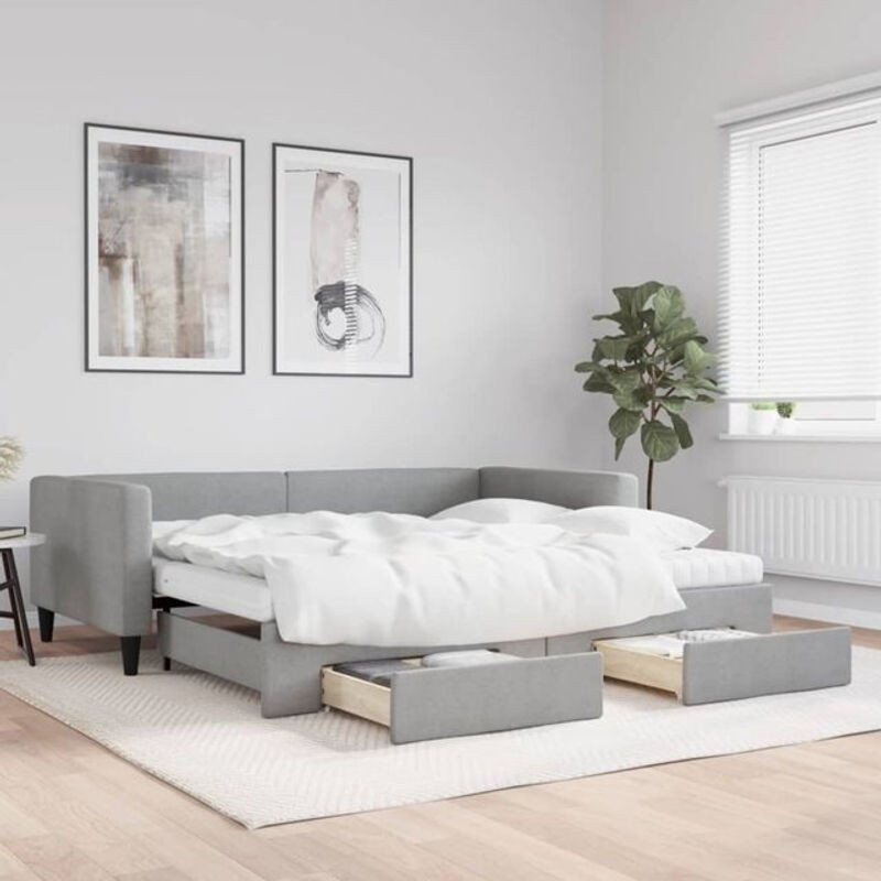 Ausziehbares Funktionsbett vidaxl in Grau mit Schubladen aus Stoff und Holz, B/T: 100 x 200 cm - Bild 1