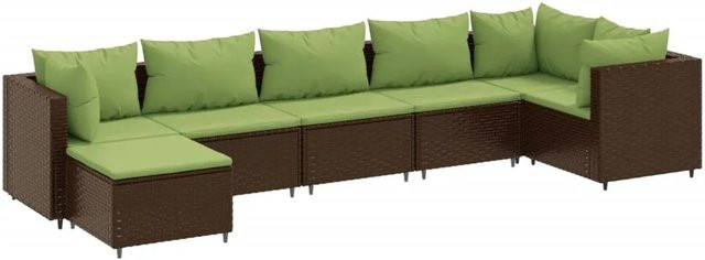 vidaXL 7-tlg Garten-Lounge-Set Modell 10 in Braun aus Poly-Rattan mit Kissen und L-Form - Bild 1