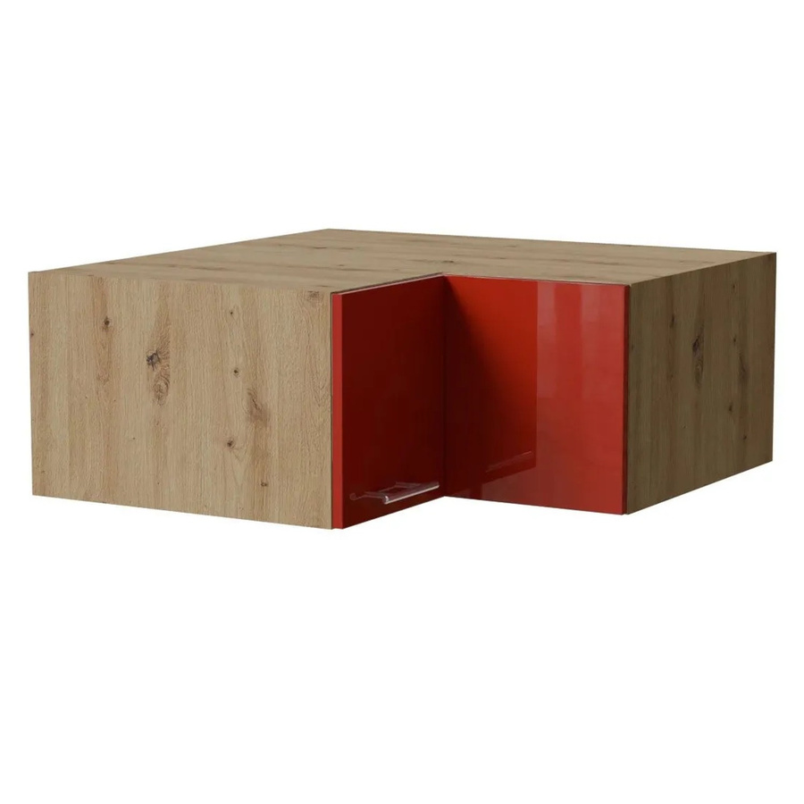 Feldmann-Wohnen Eckaufsatzschrank Brerra Küchenschrank in Eiche Artisan und RAL 3002 Karminrot Hochglanz, B/T/H: 90 x 36 x 90 cm - Bild 2