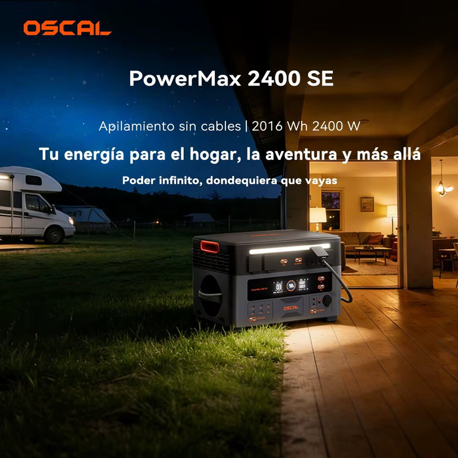 Oscal PowerMax 2400SE Tragbare Powerstation in Schwarz mit 2016Wh Kapazität und 2400W Leistung, LiFePO4 Outdoor-Generator mit Smart-App-Steuerung - Bild 2