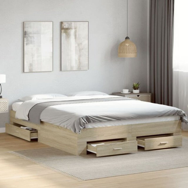 Vidaxl Funktionsbett mit Schubladen aus Holzwerkstoff in Sonoma-Eiche, Braun, B/T/H: 150 x 200 cm - Bild 1