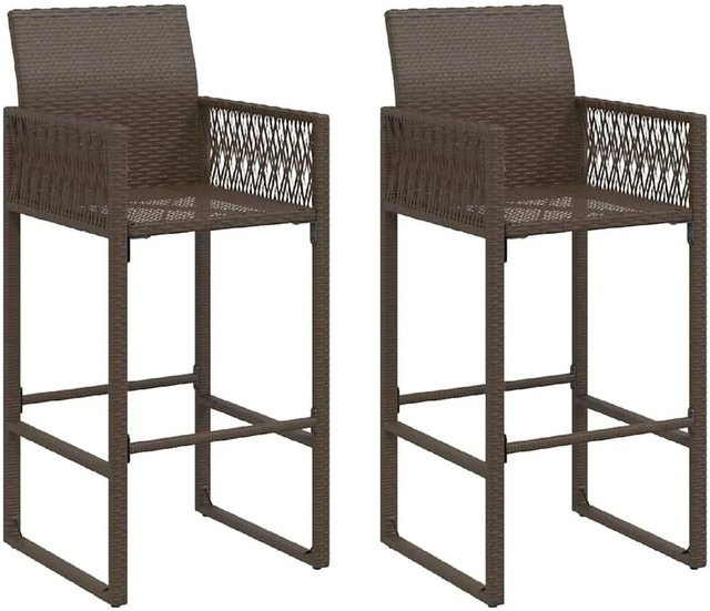 vidaXL Garten-Barhocker 2er Set aus braunem Poly-Rattan mit Armlehnen und pulverbeschichtetem Stahlgestell - Bild 1