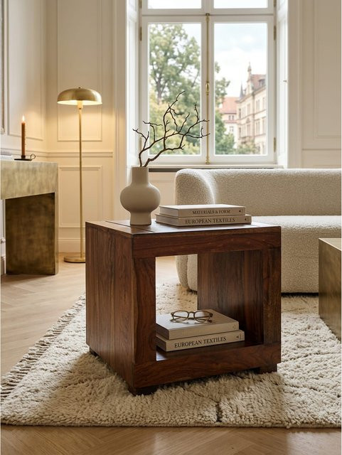 Couchtisch KADIMA DESIGN aus Massivholz Sheesham in Braun im Landhaus-Stil, B/T/H: 50 x 50 x 45 cm - Bild 1