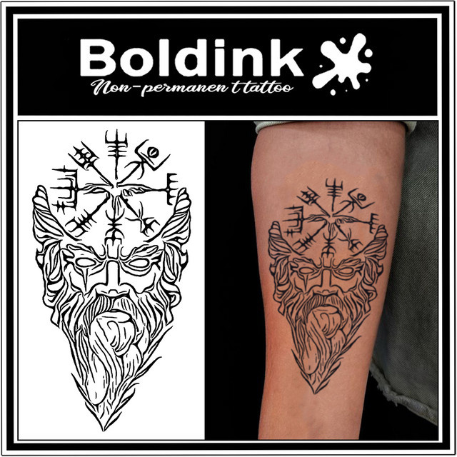 BOLDINK Odin Wikinger-Kompass Tattoo-Aufkleber, Unisex - Bild 1
