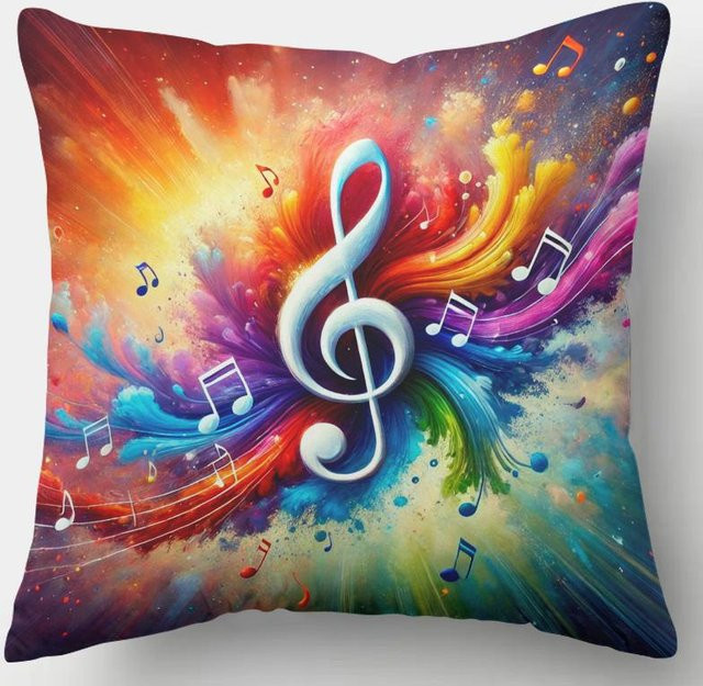 JMG Clothing Kissenbezug mit Noten- und Violinschlüssel-Motiv in Blau und Multicolour, B/B: 40 x 40 cm - Bild 1