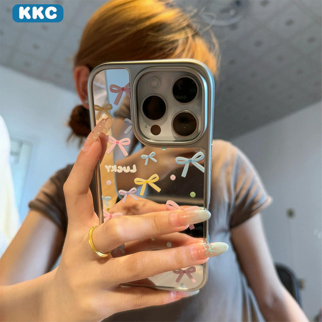 DecoPhone Spiegel-Handyhülle mit Wellenpunkt-Design im koreanischen Stil aus Epoxidharz für iPhone XR/11/12/13/14/15/16/17 Pro Max in Silber/Mehrfarbig - Bild 1