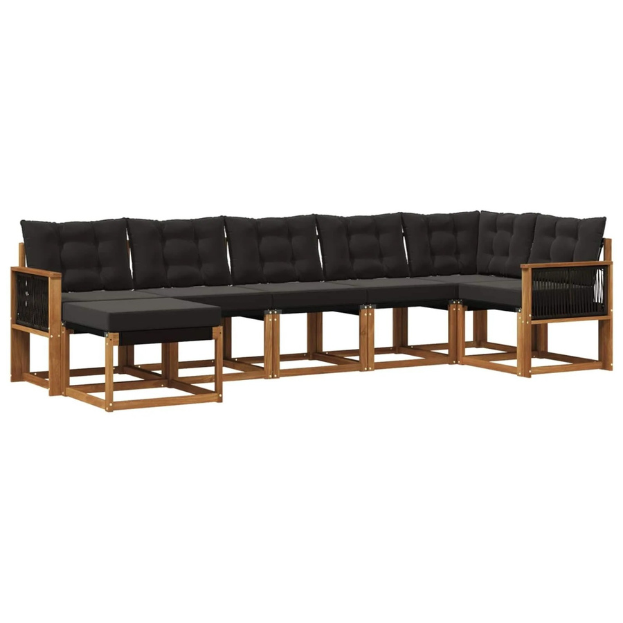 vidaXL Outdoor-Sofagarnitur in L-Form aus Akazienholz mit Textilene und Kissen, Natur und Schwarz - Bild 2